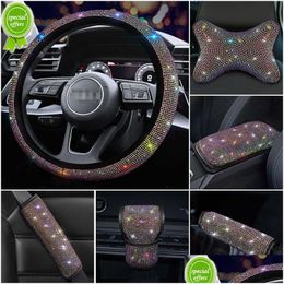 Interieur Decoraties Nieuwe 2022 Pu Lederen Auto Stuurwiel Er Set Diamant Roze Ers Cases Voor Lady Meisjes Accessoires Drop levering Aut Dh3Dj