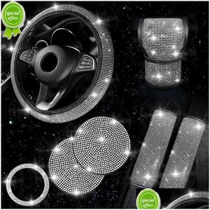 Décorations intérieures Nouveaux accessoires de voiture Bling 5 couleurs diamant volant ER ceinture de sécurité coussin bouton de changement de vitesse bouton de démarrage décor Dhug0