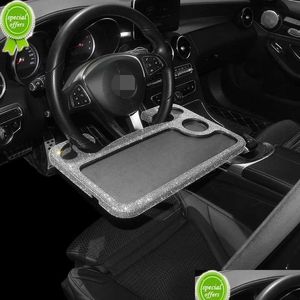 Decoraciones de interiores Nuevo Cristal Portátil Coche Portátil Computadora Escritorio Soporte Soporte Volante Productos Bebida Bandeja Bling Accesorios para W Otqo0