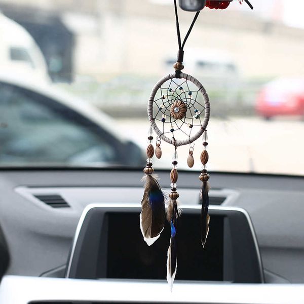 Décorations intérieures Pendentif Artisanat Dreamcatcher Plume Suspendu Voiture Rétroviseur Ornement Auto Décoration Garniture Accessoires Pour Cadeaux 30CM 0209