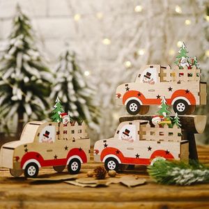 Interieurdecoraties Kerstman Sneeuwman houten auto ornament Kerstdecor voor huis Xmas Gifts Toys Table Navidad 2022 Jaar
