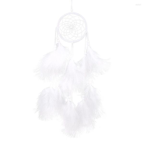 Décorations intérieures Blanc Dream Catcher Net Avec Plumes À La Main Tenture Ornement De Voiture Artisanat Décoration De La Maison Décor Carillons Éoliens