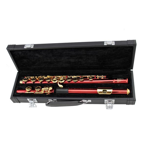 Flûte à clé plaquée or, corps de couleur rouge à trou fermé de qualité intermédiaire 16