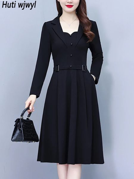 Robe de marque internationale automne hiver à manches longues élégante moulante costume robes femmes noir Vintage luxe fête robes 240111