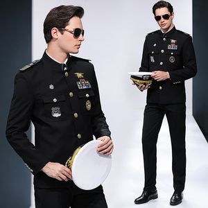 International Cruise Ship Protocol Banquet Kostuum Seafarer Uniform Captain Suits Hat + Jacket + Pants Stand Collar Security Clothing