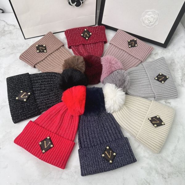 Gorro de punto de diseñador internacional para mujer, gorro de lana con mangas de ocho colores y Cachemira cálido para invierno