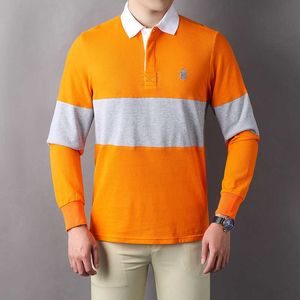 Polo de algodón puro supernuevo de fama internacional para hombre, manga larga, moda europea, naranja