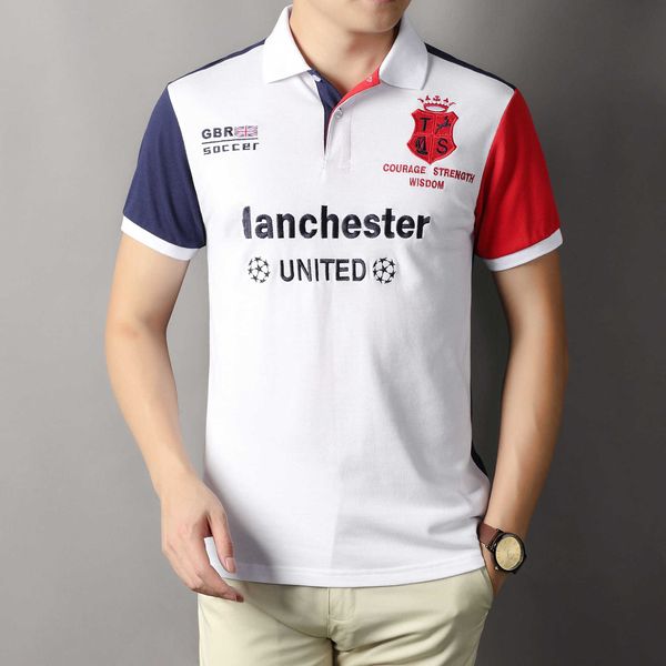 Camiseta polo súper nueva de renombre internacional para hombres, moda de manga corta, deportes casuales, contraste de color, aficionados al fútbol de algodón puro