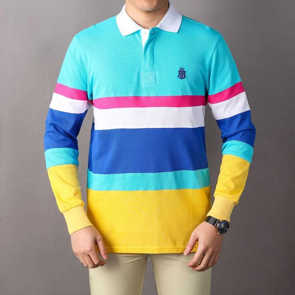 Nouveau polo à manches longues en pur coton d'hiver et de printemps de renommée internationale pour la mode urbaine pour hommes et le contraste des couleurs décontractées