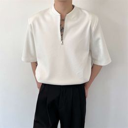 Internet Tempérament de célébrité T-shirt à moitié zippé pour l'instagram pour hommes à la mode de glace lâche en soie courte à manches à manches à manches
