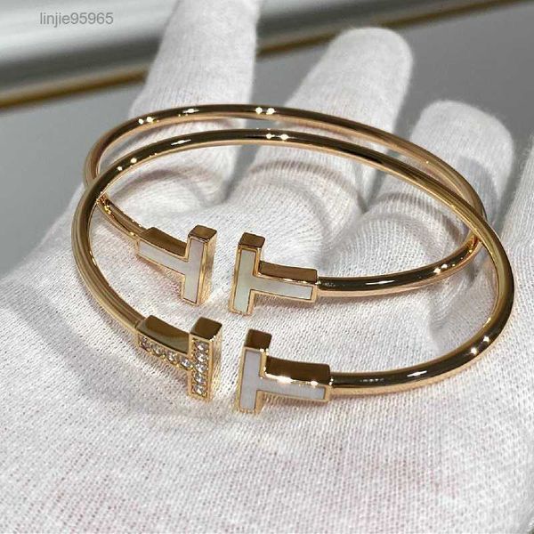 Internet Celebrity V-gold Double-t Bracelet 18k Rose Gold Semi-diamond Semi-fritillary Certificate Fritillary Elastic Second-generation Cnc Technology11111