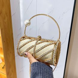 Pearl de cadena famosa de Internet para una bolsa de cena Crossbody, metal de moda que lleva jaula de un hombro para mujeres.