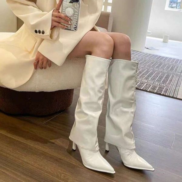 Pantalones y botas de estilo famosos en Internet para mujer tacones altos delgados longitud de rodilla de punta punteada delgada