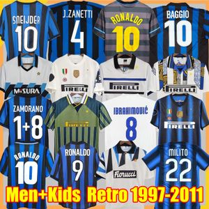 Inters Milans Retro Soccer Jerseys Ronaldo Crespo Adriano 97 98 99 00 03 04 07 08 09 2010 2011 Finales Milito Sneijder J.Zanetti Vintage Men Kids Classic