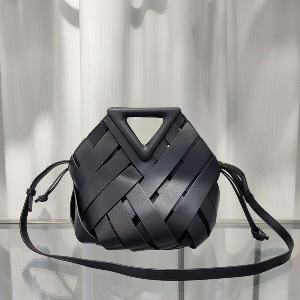 Sac à fermoir magnétique triangle inversé - Cuir véritable, fourre-tout tissé creux, sac à bandoulière et sac à bandoulière élégant, design géométrique, vert préféré des célébrités Internet