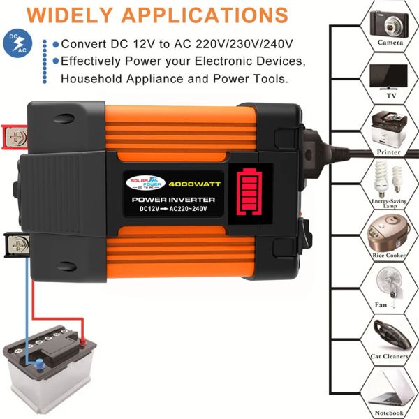 Onduleur 110V 220V Tension Transformateur Adaptateur de voiture 4000W 6000W Affichage de batterie LED Convertisseur de chargeur automatique CONVERTISSE