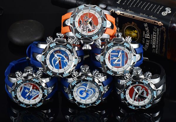 Invicto Reloj deportivo de cuarzo para hombre con fecha azul y naranja Zeus Reloj con cinta de alambre de acero Hora mundial Función completa Cierre plegable 51 mm