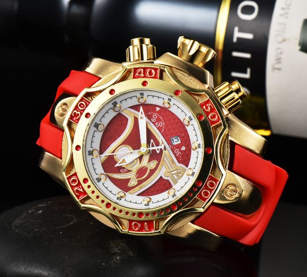 Invicto – montre de sport à Quartz pour hommes, avec Date, Zeus rouge, bande en fil d'acier, heure mondiale, fonction complète, boucle déployante 51mm