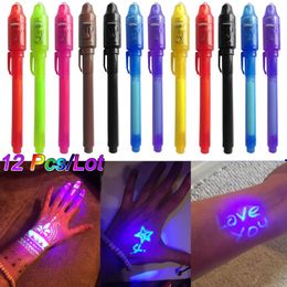 Onzichtbare inktpen 12 pc's spion met UV Light Magic Marker voor geheime messagetreasure Box Prizeskids Party Favorstoys cadeau 240511