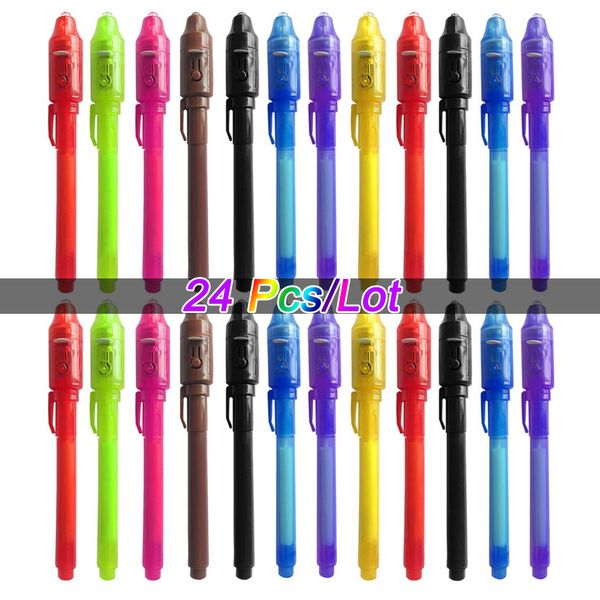 Invisible Enk Pen 24 PCS, stylo espion avec lumière UV, marqueur magique pour message secret, prix au trésor, faveurs pour enfants, cadeau des jouets
