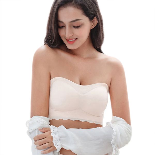 Invisible más sujetador del tamaño de las mujeres sin tirantes de la ropa interior inconsútil atractivo Bralette Smooth tubo acolchado Tops Mujer de empuje hacia arriba la ropa 6XL 201013