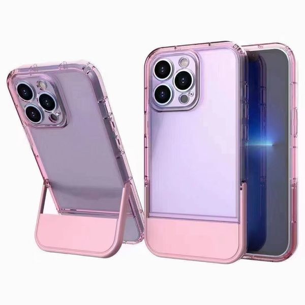 Étuis de support invisibles pour iPhone 15 14 13 12 11 Pro Max X XS XR 8 7 Plus Étui de téléphone 13pro transparent TPU Kickstand Support de couverture de téléphone usine