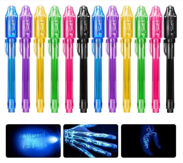 Stylo marqueur à encre UV invisible avec LED ultraviolette Blacklight Secret Message Writer Magic Disappear Words Kid Party Favors Ideas Gifts Stocking Stuffers 7COLORS