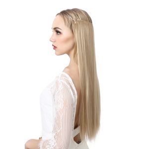 Extensions de cheveux en fil invisible postiches synthétiques courtes brun foncé bandeau réglable pour les femmes sans clip