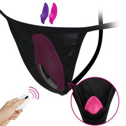 Onzichtbare Draadloze Afstandsbediening Panty Dildo Vibrator Wearable Clitoris Stimulator Slipje Dragen Ei Speelgoed voor Vrouwen Paar Q0602264E
