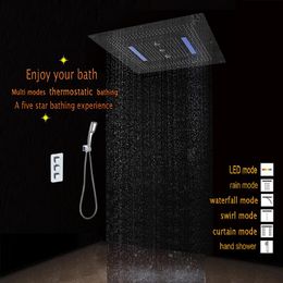 Set de ducha de baño empotrable Grifo 6 funciones Mezclador termostático 800x800 LED Alcachofa de ducha de techo 4 funciones Cascada Lluvia Remolino Cur291m