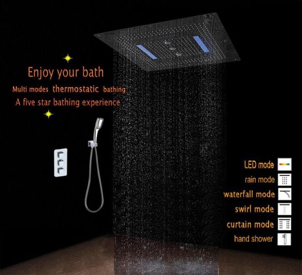 Ensemble de douche de salle de bain dans le mur Tap 6 Fonctions Thermostatic Mixer 800x800 Plafond LED Tête de douche 4 fonctions Waterfall Rain Swirl Cur4638989