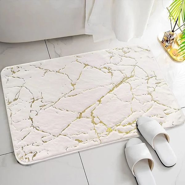 Inyahome Alfombras de baño para baño de lujo blanco y dorado antideslizante y suave alfombra de baño absorbente alfombra de baño decoración para cocina interior 240122