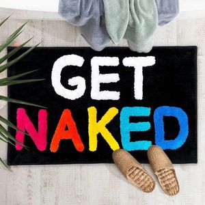 Inyahome Get Naked Tapis de bain Tapis de salle de bain mignon Tapis de sol de bain en microfibre antidérapant Décor de salle de bain drôle Tapis de bain noir pour baignoire 240327