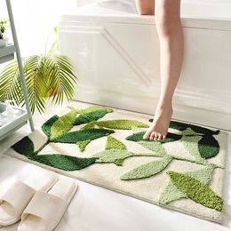 Alfombra de baño Inyahome con hojas verdes, alfombra de baño de microfibra absorbente antideslizante, alfombrilla para puerta de entrada del hogar, alfombrillas de baño súper suaves HKD230809