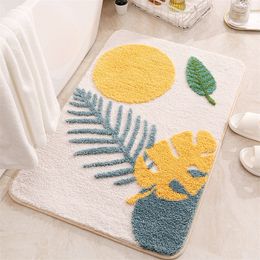 Inyahome bladeren badkamer tapijten niet-slip zachte microfiber badmat water absorberende machine wasbare douchebloem vloerkleed 220504