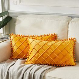 Inyahome, fundas de almohada de lujo con pompón de terciopelo para granja, fundas de cojines lumbares a cuadros, juego para sala de estar, sofá, cama, Coussin 240113