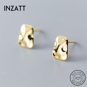 Inzareal 925 Sterling zilveren onregelmatige geometrische glanzende oorbellen voor charmante vrouwen feest fijne sieraden goud kleurcadeau2594