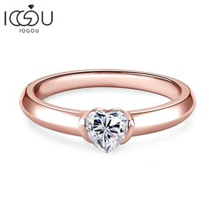 IOGOU 05 bagues de fiançailles pour femmes argent 925 couleur or Rose en forme de coeur Solitaire diamant bague de mariage 240402