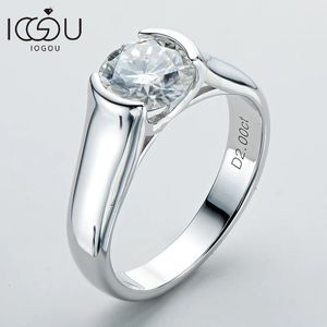 IOGOU 2ct diamant Solitiare bagues de fiançailles pour femmes 100% 925 en argent Sterling mariée bande de mariage lunette réglage 8mm 240221