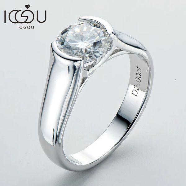 Iogou 2ct Diamond Solitiare Anneaux de fiançailles pour les femmes 100% 925 Band de mariage en argent sterling Signel 8 mm 240424