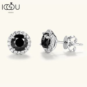 IOGOU 6mm 08ct rond noir boucles d'oreilles pour femmes hommes de luxe Original 925 bijoux en argent Sterling avec certificat 240112
