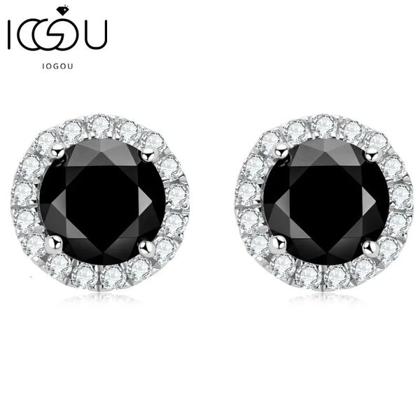 IOGOU 6mm noir rond Halo boucles d'oreilles pour femmes hommes Original 925 en argent Sterling bijoux de luxe avec certificat 240227