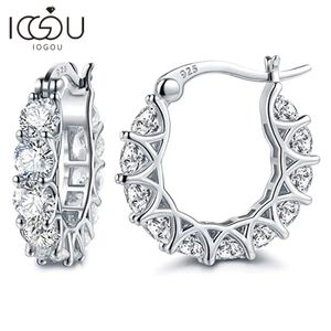 IOGOU D Huggie Hoop boucles d'oreilles pour femmes tendance argent 925 bijoux fins 4.0mm plein diamant boucles d'oreilles 240301