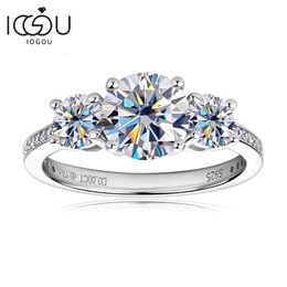 Iogou Luxury Three Stone Engagement Wedding Ring 925 Sterling Silver D30CT D Color Ring Sieraden GRA Certified 240401