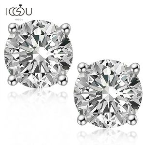 IOGOU Ronda D Color 8.0MM Diamante Simple Cuatro Garras Pendientes para Damas Clásico 925 Plata Esterlina Regalo de Compromiso 220216