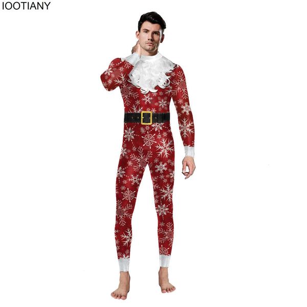 IOOTIA FASHION Combinaison de Noël Femme Homme Père Noël Imprimé Combinaison 12% Spandex Zentai Body Tenue de Fête de Noël Cadeau de Noël