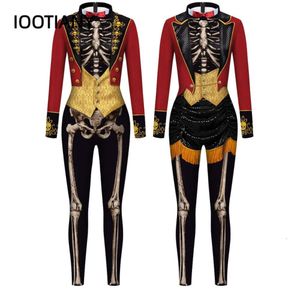 IOOTIAN-mono aterrador con estampado de esqueleto y calavera para mujer y hombre, traje de Cosplay para fiesta de Halloween, trajes de mono para adultos