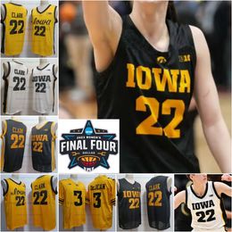 22 Caitlin Clark Iowa Hawkeyes college voetbalshirt heren gestikte truien 3 Cooper DeJean wit zwart oranje heren truien dames 2023 laatste vier patch