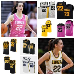 Iowa Hawkeyes basketbalshirt NCAA College Caitlin Clark maat S-4XL volledig gestikt jeugd heren wit geel ronde V-kleur