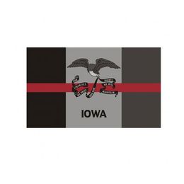 Iowa State Vlag Dunne Rode Lijn Vlag 3x5 FT Firefighter Banner 90x150cm Festival Gift 100D Polyester Indoor Outdoor Gedrukt Vlag